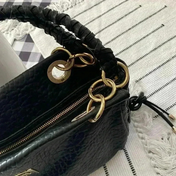 Black Bebe Shoulder Handbag with Silver Hardware Textured Crocodile Purse - Picture 7 of 14